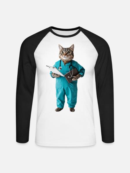 Katze - Unisex Baseballshirt langarm - Weiß/Schwarz