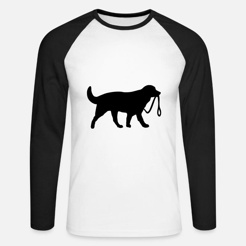 Hund mit Leine - Unisex Baseballshirt langarm - Weiß/Schwarz