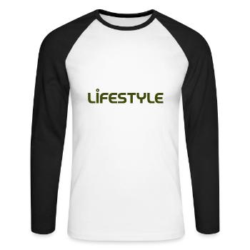 Lifestyle font design street fashion - Unisex Baseballshirt langarm - Weiß/Schwarz - Vorne - Nik (191cm)