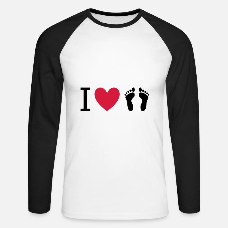 ★ couleurs de conception interchangeables ★ J'aime les pieds - T-shirt baseball manches longues Homme - blanc/noir