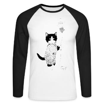 Ampoule chat - T-shirt baseball manches longues Homme - blanc/noir - Devant - Nik (191cm)