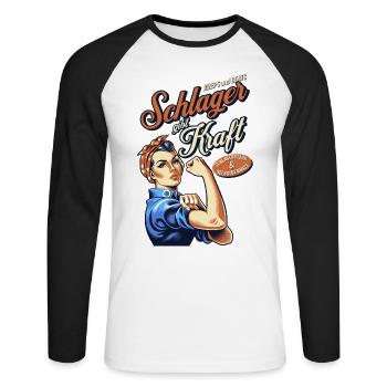 Schlager gibt Kraft - Retro-Design für Schlagerfan - Unisex Baseballshirt langarm - Weiß/Schwarz - Vorne - Nik (191cm)
