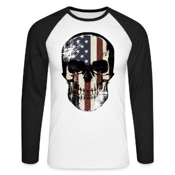 skull america scratched - Unisex Baseballshirt langarm - Weiß/Schwarz - Vorne - Nik (191cm)