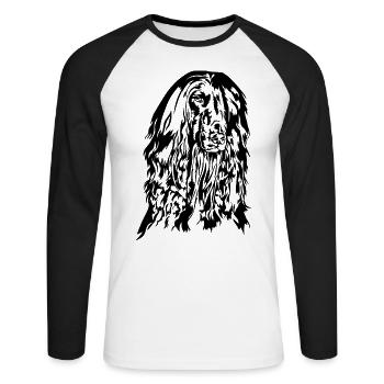 Lévrier AFGHAN Portrait du chien de Wilsign - T-shirt baseball manches longues Homme - blanc/noir - Devant - Nik (191cm)