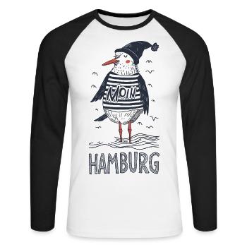 Hambourg Moin Seagull Marin Capitaine Marin Port - T-shirt baseball manches longues Homme - blanc/noir - Devant - Nik (191cm)