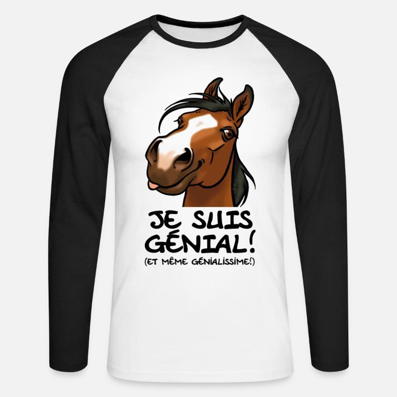 Pferd "I'm awesome" (schwarzer Text) - Unisex Baseballshirt langarm - Weiß/Schwarz