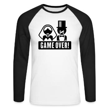 Game Over! (Fiancé / Marié / Mariage / Pansement) - T-shirt baseball manches longues Homme - blanc/noir - Devant - Nik (191cm)