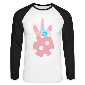 Oeuf de Pâques Licorne arc-en-ciel - T-shirt baseball manches longues Homme - blanc/noir - Devant - Nik (191cm)