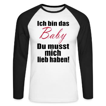Ich bin das Baby Du musst mich lieb haben Geburt - Unisex Baseballshirt langarm - Weiß/Schwarz - Vorne - Nik (191cm)