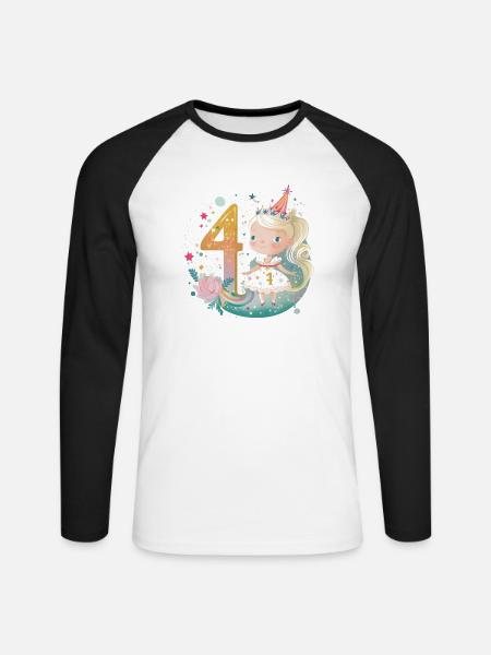 Prinzessin 4 Geburtag - Unisex Baseballshirt langarm - Weiß/Schwarz