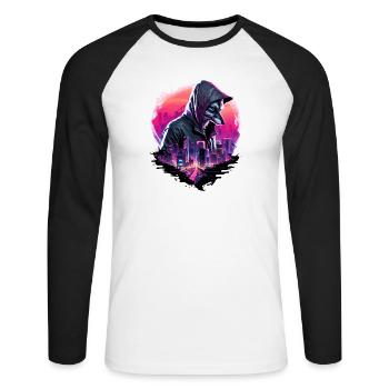 Synthwave Wolf avec skyline - T-shirt baseball manches longues Homme - blanc/noir - Devant - Nik (191cm)