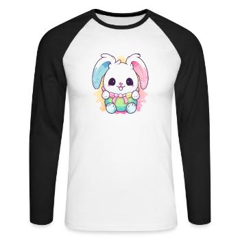 Lapin de Pâques Bleu Rose - T-shirt baseball manches longues Homme - blanc/noir - Devant - Nik (191cm)