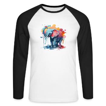 Aquarell Elefanten Baby - Unisex Baseballshirt langarm - Weiß/Schwarz - Vorne - Nik (191cm)