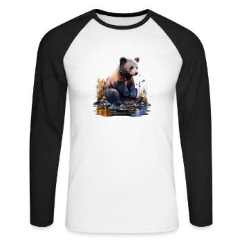 Bébé ours - T-shirt baseball manches longues Homme - blanc/noir - Devant - Nik (191cm)
