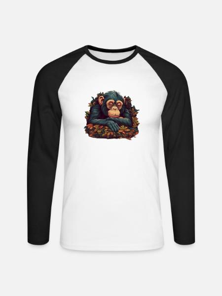 sleeping chimpanzee - Unisex Long Sleeve Baseball T-Shirt - white/black