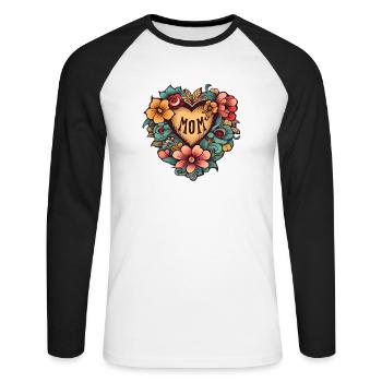 Mother's Day Heart with Flowers - Unisex Long Sleeve Baseball T-Shirt - white/black - Front - Nik (191cm)