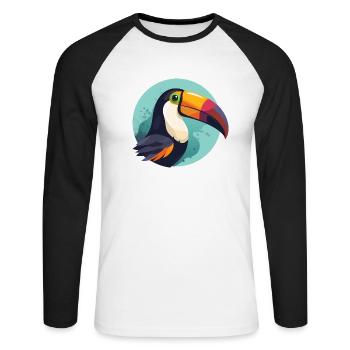 Toucan avec arrière-plan - T-shirt baseball manches longues Homme - blanc/noir - Devant - Nik (191cm)
