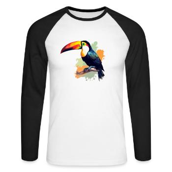 Toucan vert orange éclaboussure de couleur - T-shirt baseball manches longues Homme - blanc/noir - Devant - Nik (191cm)