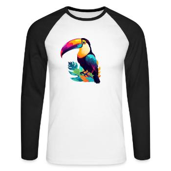 Toucan coloré - T-shirt baseball manches longues Homme - blanc/noir - Devant - Nik (191cm)