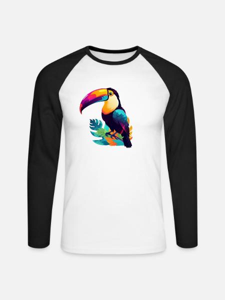 bunter Tukan - Unisex Baseballshirt langarm - Weiß/Schwarz