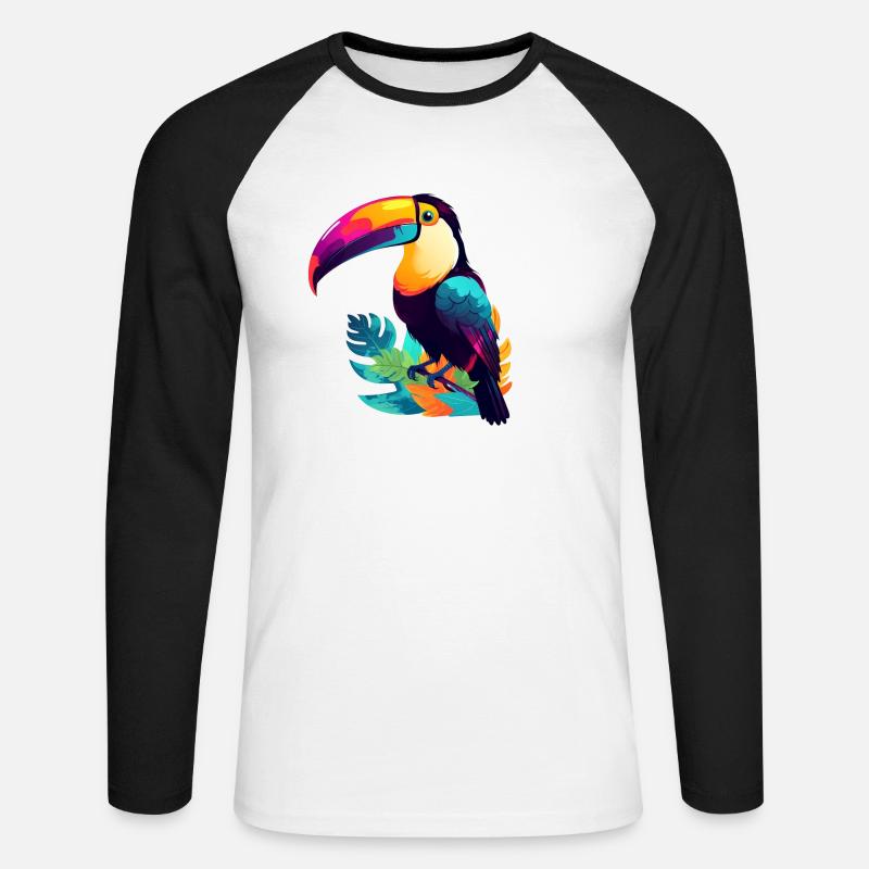 bunter Tukan - Unisex Baseballshirt langarm - Weiß/Schwarz