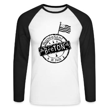 logo je suis breton maintenant drapeau - T-shirt baseball manches longues Homme - blanc/noir - Devant - Nik (191cm)