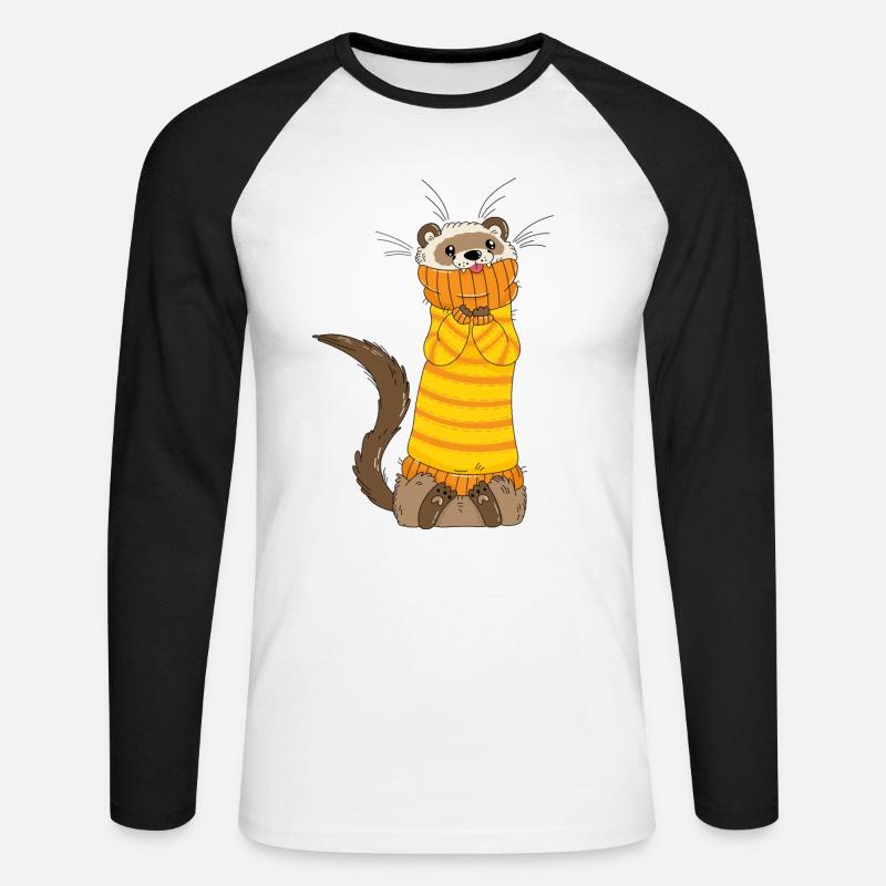 Frettchen - Unisex Baseballshirt langarm - Weiß/Schwarz