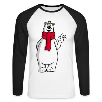 Ours polaire mignon - T-shirt baseball manches longues Homme - blanc/noir - Devant - Nik (191cm)
