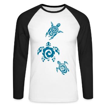 Three blue sea turtles - Unisex Long Sleeve Baseball T-Shirt - white/black - Front - Nik (191cm)