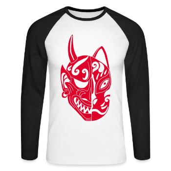 Japanese Red Demon Cat - Unisex Long Sleeve Baseball T-Shirt - white/black - Front - Nik (191cm)