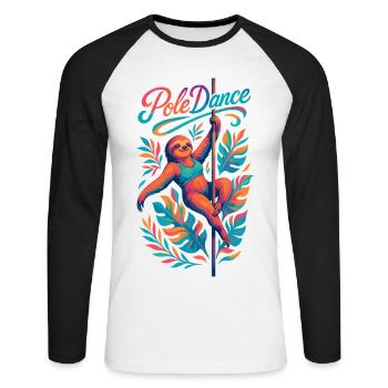 Paresseux Pole Dance Pole Dancer Drôle Cadeau - T-shirt baseball manches longues Homme - blanc/noir - Devant - Nik (191cm)