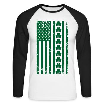 USA Shamrock Saint Patrick's Day US Flag - Unisex Long Sleeve Baseball T-Shirt - white/black - Front - Nik (191cm)