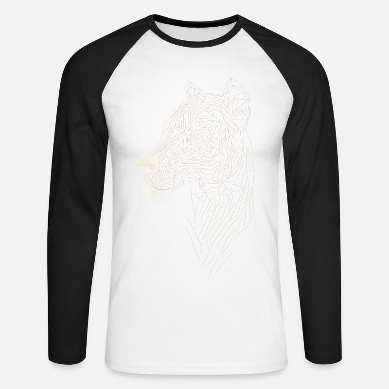 Leopard Line Art - Geometrischer Stil - Unisex Baseballshirt langarm - Weiß/Schwarz