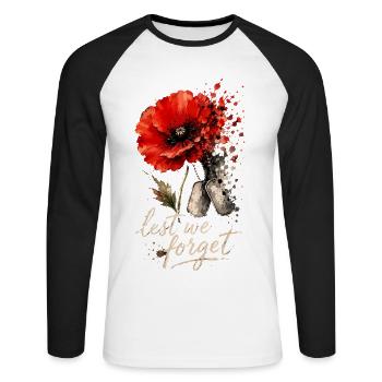 Wir vergessen das Mohngewicht | Gedenktag - Unisex Baseballshirt langarm - Weiß/Schwarz - Vorne - Nik (191cm)