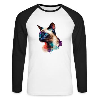 Multi-colored portrait of a Siamese cat Watercolor - Unisex Long Sleeve Baseball T-Shirt - white/black - Front - Nik (191cm)