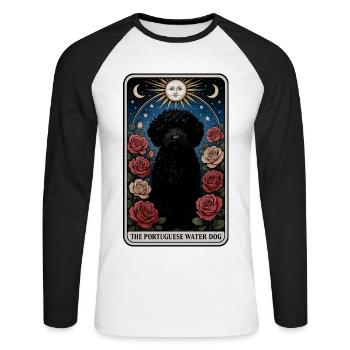 Portugiesischer Wasserhund - Unisex Baseballshirt langarm - Weiß/Schwarz - Vorne - Nik (191cm)