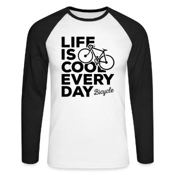 Life is Cool Every Day Bicycle - Unisex Baseballshirt langarm - Weiß/Schwarz - Vorne - Nik (191cm)