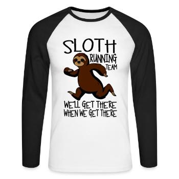 Sloth Running - Unisex Baseballshirt langarm - Weiß/Schwarz - Vorne - Nik (191cm)