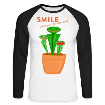 smile while you still have teeth - Unisex Long Sleeve Baseball T-Shirt - white/black - Front - Nik (191cm)