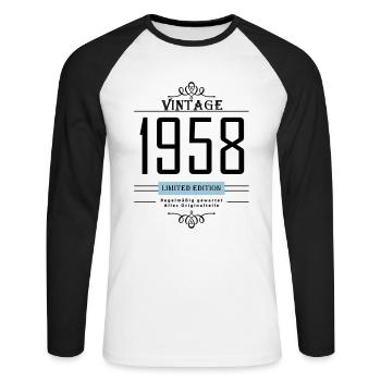 Vintage 1958 - Limited Edition (Vektor) - Unisex Baseballshirt langarm - Weiß/Schwarz - Vorne - Nik (191cm)