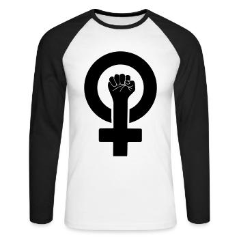 Women's Power Female Symbol | Color changeable - Unisex Long Sleeve Baseball T-Shirt - white/black - Front - Nik (191cm)
