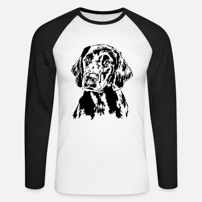 FLAT COATED RETRIEVER Hunde Hund Jagdhund Wilsigns - Unisex Baseballshirt langarm - Weiß/Schwarz