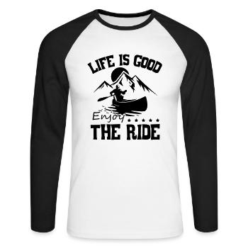 Life is Good Enjoy The Ride Kayak - Unisex Long Sleeve Baseball T-Shirt - white/black - Front - Nik (191cm)