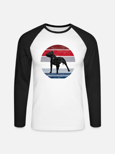 Pitbull Hund Rasse Retro Tier Lustig - Unisex Baseballshirt langarm - Weiß/Schwarz