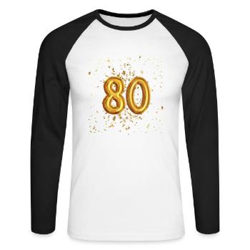 80 ans de conception de ballons - T-shirt baseball manches longues Homme - blanc/noir - Devant - Nik (191cm)