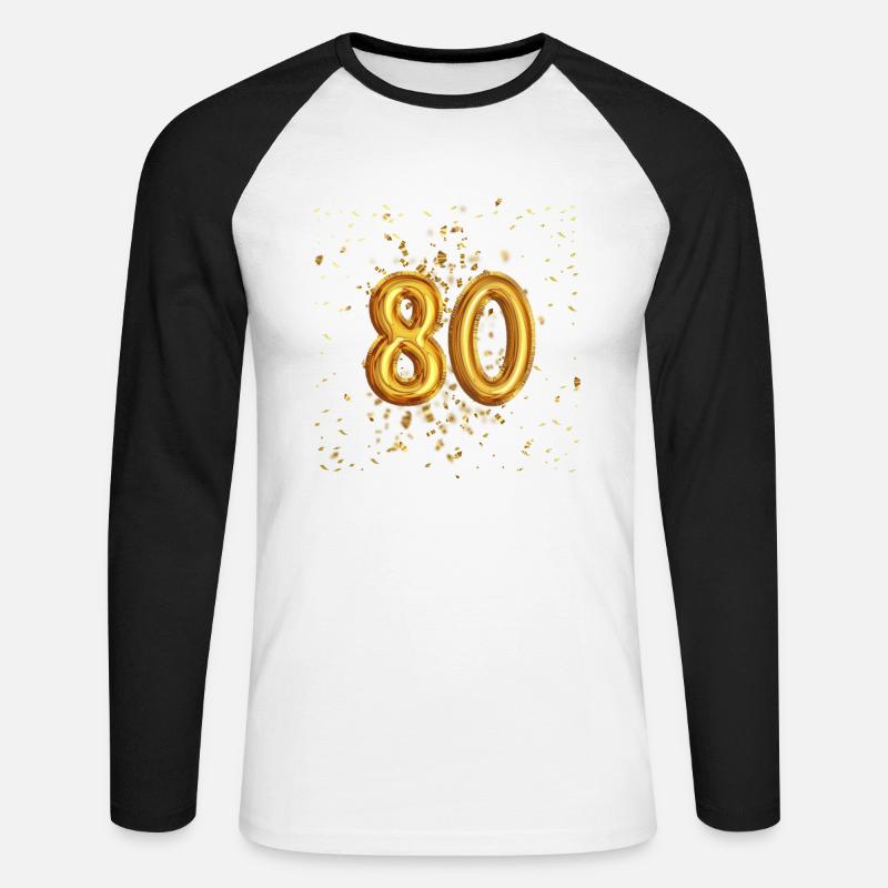 80 Jähriges Luftballon Design - Unisex Baseballshirt langarm - Weiß/Schwarz