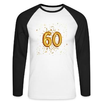 60 ans de conception de ballons - T-shirt baseball manches longues Homme - blanc/noir - Devant - Nik (191cm)
