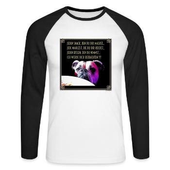 Bulldog Snack - Unisex Baseballshirt langarm - Weiß/Schwarz - Vorne - Nik (191cm)