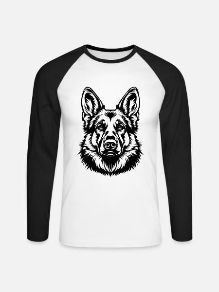 Schäferhund Hund Hundekopf - Unisex Baseballshirt langarm - Weiß/Schwarz
