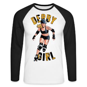 Roller Derby für einen Rollschuhfahrerin - Unisex Baseballshirt langarm - Weiß/Schwarz - Vorne - Nik (191cm)